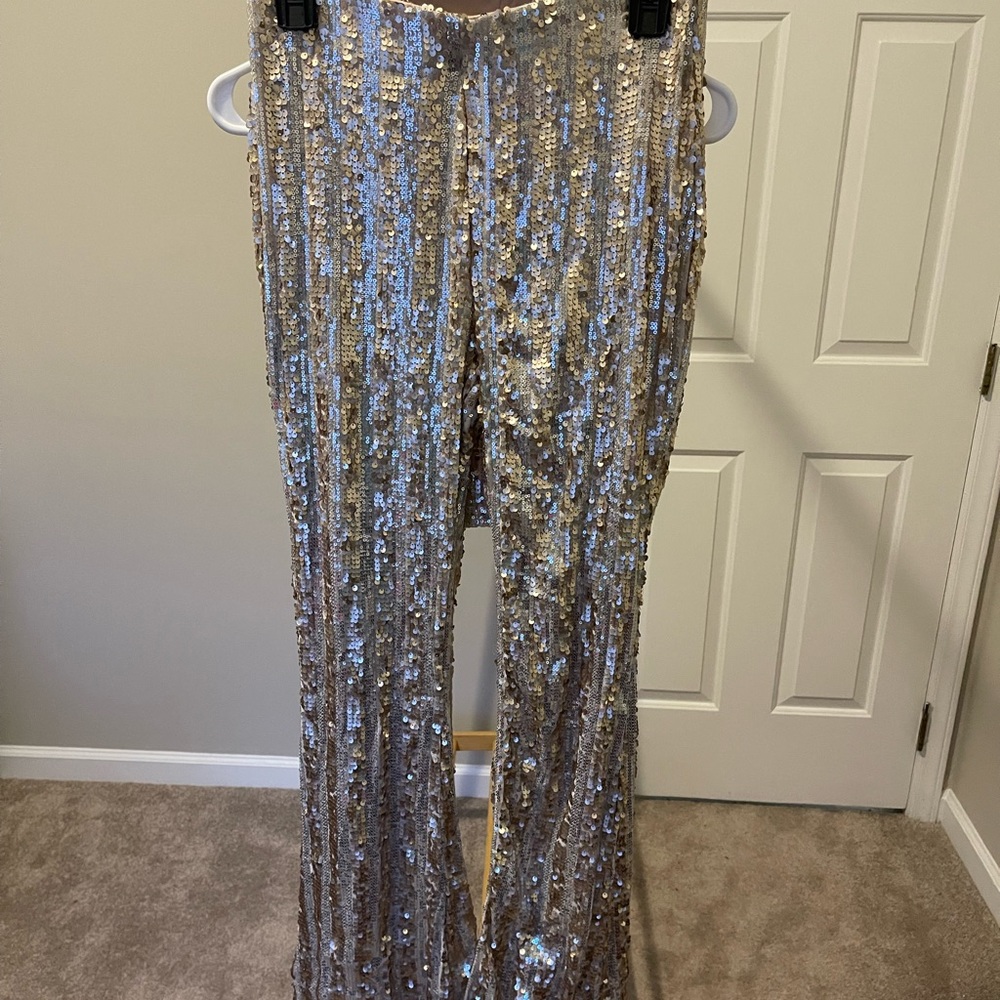 Beige sequin pants- tan sequin pants